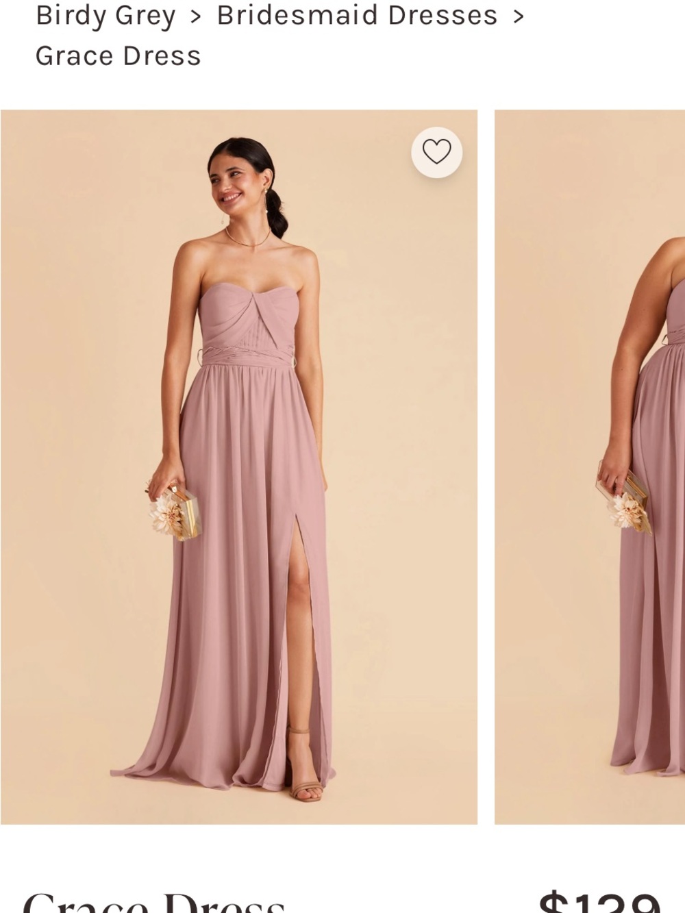 Birdy Grey Strapless Sweetheart Mauve Bridesmaid Gown